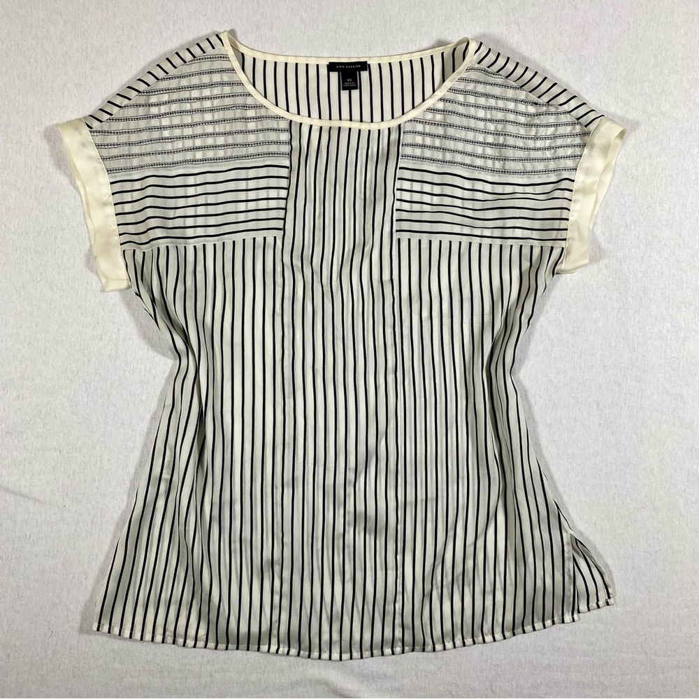 Ann Taylor XS Black and White Striped Blouse